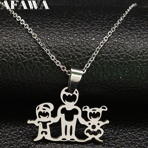 Collier Avec Pendentif En Acier Inoxydable Pour Père Et Fille, Bijou De Famille, Couleur Argent, Cadeau De Fête Des Pères, N335s01