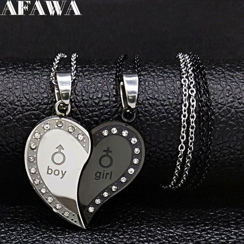 Collier C¿Ur En Acier Inoxydable Pour Femmes, 2 Pièces, Couleur Noir Argent, Bijoux De Couple, Cadeau De Noël, N19813