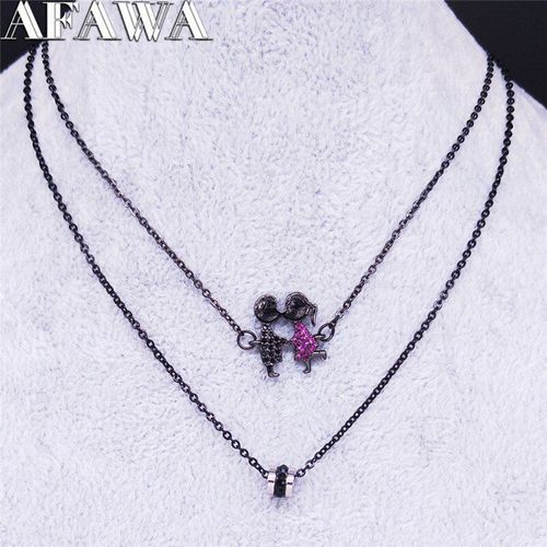 Collier En Acier Inoxydable Pour Femmes, 2 Pièces, Zircon, Cuivre, Couleur Noire, Bijoux À Couches, Kettingen Voor Vrouwen Nc50s01