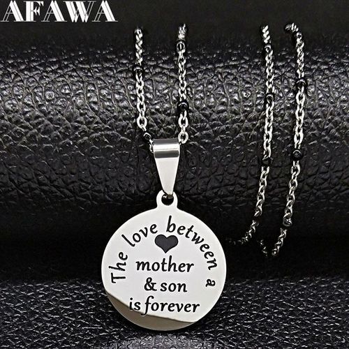 Collier Pendentif \""L'amour Entre Mère Et Fille\"" En Acier Inoxydable, Pour Femme, En Émail Noir, Couleur Argent, Bijoux, N20021