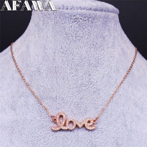 Collier En Acier Inoxydable Et Zircon Pour Femme, Chaîne, Couleur Or Rose, Pendentif, Bijoux, N40s01