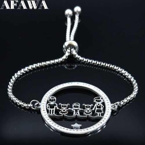 Bracelet En Acier Inoxydable Et Cristal Pour Femme, Bijou De Famille, Papa, Maman, Deux Fils Et Fille, Couleur Argent, B18517, 2021