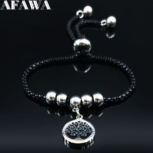Bracelet En Acier Inoxydable Avec Arbre De Vie Pour Femmes, Bijou De Couleur Noire, À La Mode, 2021, B18498