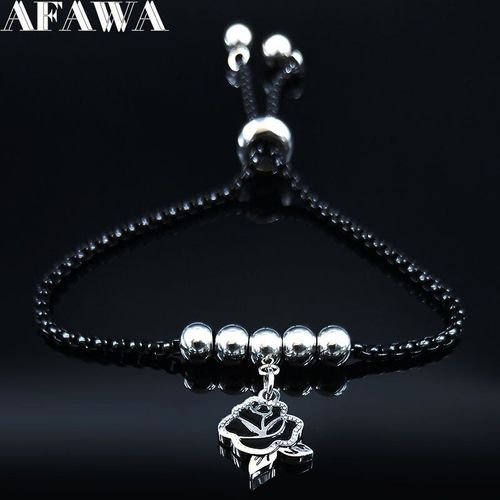 Bracelet En Acier Inoxydable Rose Pour Femmes, Bijoux De Couleur Noir Et Argent, B18501, 2021
