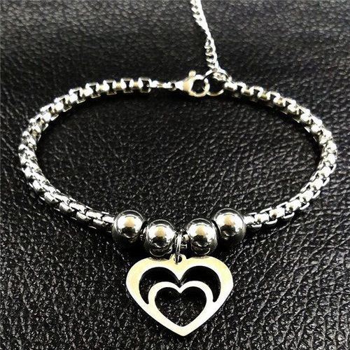 Bracelet En Forme De C¿Ur Pour Femme, En Acier Inoxydable, Couleur Argent, Bijoux, À La Mode, B18032, 2021