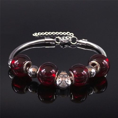 Bracelet Coccinelle Rouge En Acier Inoxydable Pour Femmes, Bijoux Couleur Argent, Bxs01