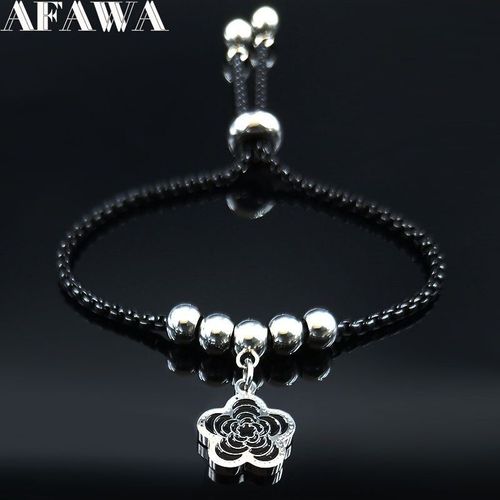 Bracelet À Perles En Acier Inoxydable Pour Femmes, Bijoux À La Mode, Couleur Noir Et Argent, B18502, 2021