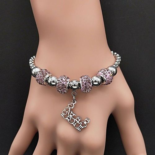 Bracelet En Acier Inoxydable Avec Cristal Rose Pour Femme, Accessoire De Famille, Papa, Maman Et Garçon, Chaîne Argentée, B18539