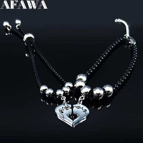 Bracelet De Couple En Acier Inoxydable, Pour Fille Et Garçon, Noir, Argent, Bijoux À Breloques, B18622, 2021
