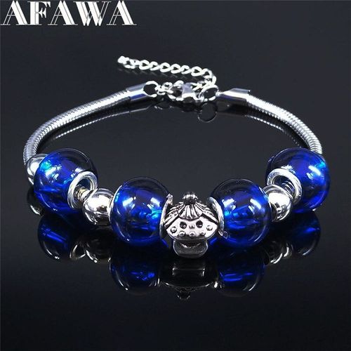 Bracelets En Acier Inoxydable Et Verre Bleu Pour Femmes, Accessoire Avec Perles, Motif Coccinelle, Couleur Argent, 2020, Bxs01