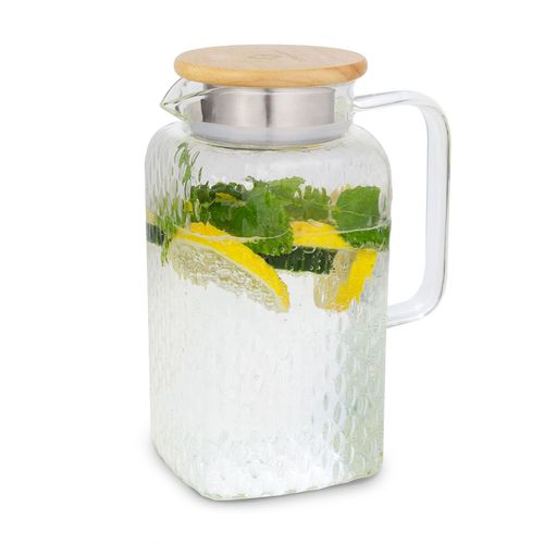 Carafe - Klarstein Glaswerk Livenza - 1,5 L - Couvercle En Bois De Chêne - Verre Borosilicaté Incassable