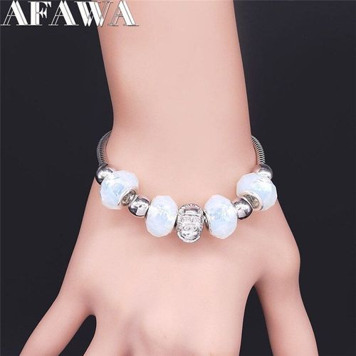 Bracelets À Perles En Acier Inoxydable Pour Femmes, Couleur Argent, Animaux Orang-Outan, Pierre De Lune, Bxs01