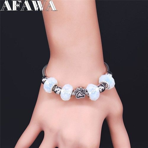 Bracelet En Pierre De Lune Avec Patte De Chien Pour Femmes, Perle En Acier Inoxydable, Couleur Argent, Chaîne, Bijoux, Bxs01, Bracelets Porte-Bonheur