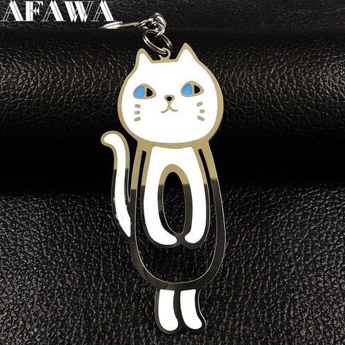 Porte-Clés Femme Chat Blanc En Acier Inoxydable, Pendentif Chat Blanc Pour Clé Bijoux Cadeau Gato Llaveros Mujer 2021