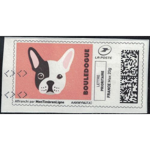 France Vignette Oblitérée Sur Fragment Used Mon Timbre En Ligne Tête De Chien Bouledogue Su