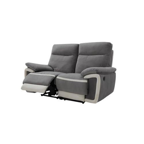 Canapé 2 Places Relax Électrique En Velours Metti - Gris Et Bandes Écru