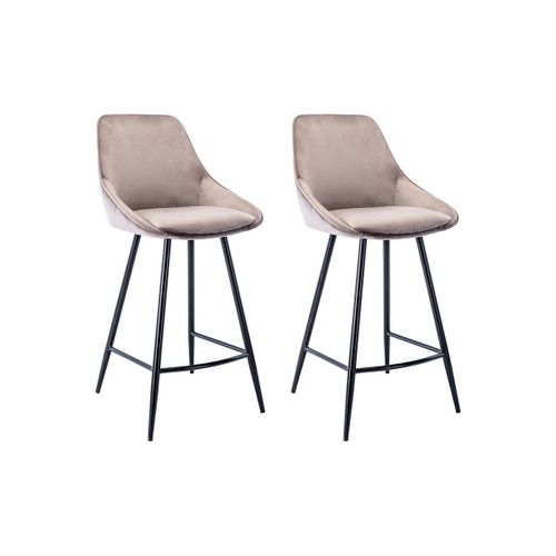 Lot De 2 Tabourets De Bar - Velours - Taupe - Masurie