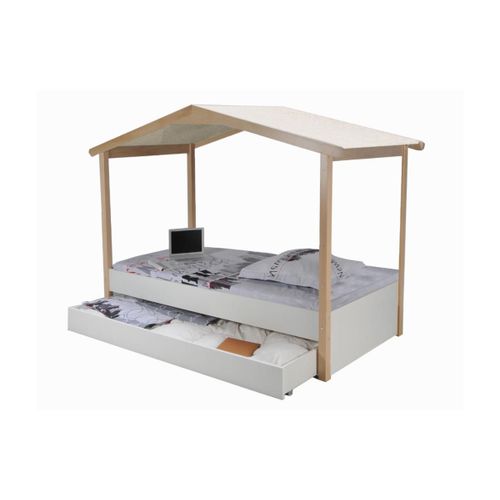 Lit Cabane Homyland Avec Tiroir - 90 X 190 Cm - Blanc Et Chêne