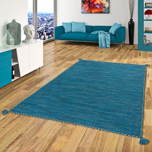 Pergamon Prico - Tapis Kilim Naturel Pétrole 140x200 Cm