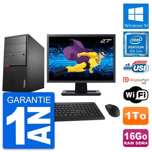 PC Tour Lenovo M800 Ecran 27" Pentium G4400 RAM 16Go Disque 1To Windows 10 Wifi