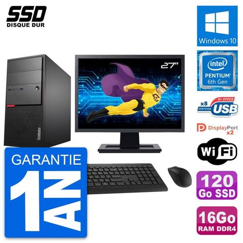 PC Tour Lenovo M800 Ecran 27" Pentium G4400 RAM 16Go SSD 120Go Windows 10 Wifi