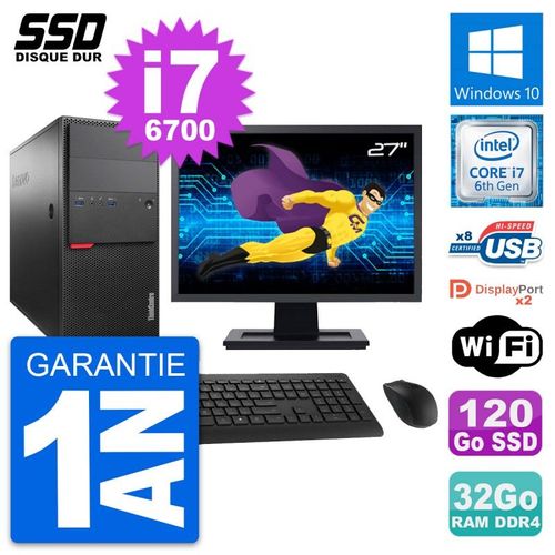 PC Tour Lenovo M800 Ecran 27" Intel i7-6700 RAM 32Go SSD 120Go Windows 10 Wifi