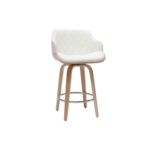 Tabouret De Bar Design Blanc Et Bois Clair H65 Cm Lucien