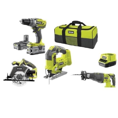 RYOBI Pack 4 outils sans fil One+ RCK184C-242S - Perceuse - 3 scies circulaire. sauteuse. sabre - 2 batteries 2Ah et 4Ah