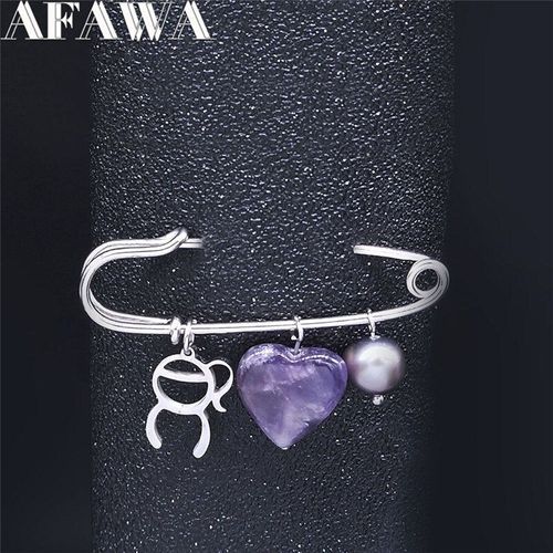 Broches En Acier Inoxydable Pour Femme Et Homme, Bijoux Violet, Cristal, C¿Ur, Perles D'eau Douce, Couleur Argent, Broche, X9001s01, 2021