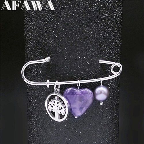 Broche Arbre De Vie En Acier Inoxydable, Bijoux Couleur Argent, Perles D'eau Douce, Violet Naturel, Pour Femmes Et Hommes, Xxs01, 2021