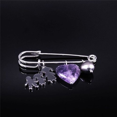 Broche Amour Simple Maman Fille Garçon En Acier Inoxydable Violet Cristal Coeur Couleur Argent, Broche Bijoux Femmes/Hommes X9003s01 2021
