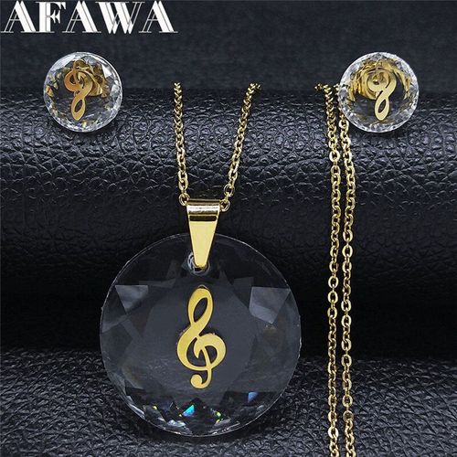 Ensemble Collier Et Boucles D'oreilles Pour Femmes, Notes De Musique À La Mode, En Acier Inoxydable, Cristal, Couleur Or, Bijoux Enfant, Sxs01, 2021