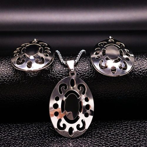 Parure De Luxe En Acier Inoxydable Pour Femmes, Ensemble De Bijoux De Couleur Argent, Boucles D'oreilles, Collier Pour Dames