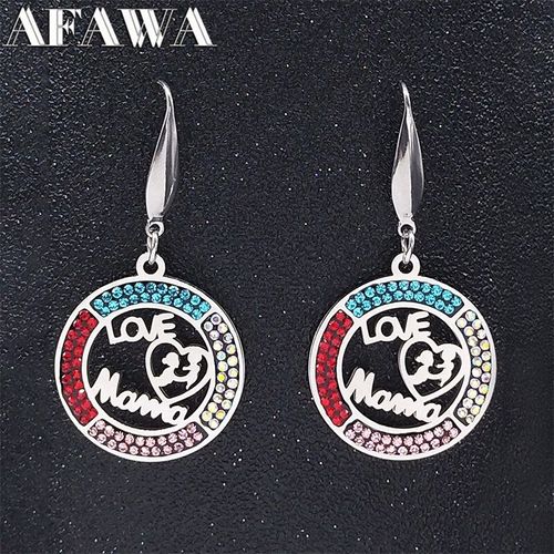 Boucles D'oreilles Rondes Love Mama Baby En Acier Inoxydable, Bijoux Couleur Argent, Pendentif Acero 2021