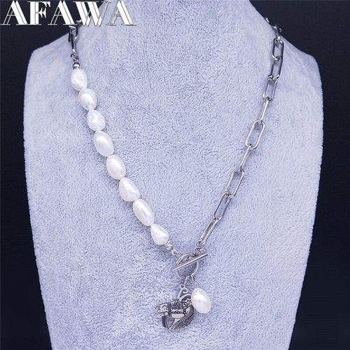 Collier Ras Du Cou En Acier Inoxydable, Perle Naturelle D'eau Douce, Cheval, Animal D'amour, 2021