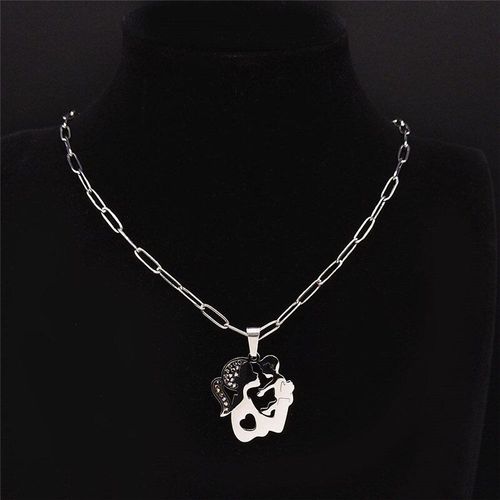 Collier En Acier Inoxydable Pour Mère Et Fils, Chaîne En Cristal Noir, Couleur Argent, Bijoux, Nxs01