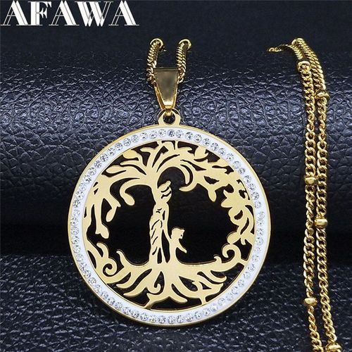 Collier En Acier Inoxydable Pour Mère Et Bébé, Arbre De Vie, Couleur Or, Cristal, Bijoux, N23s01