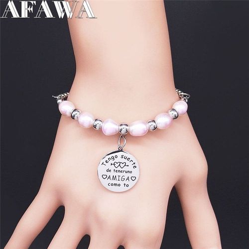 Bracelets Amiga En Perle D'eau Douce Rose, Bijoux En Acier Inoxydable, Couleur Argent, Bxs01