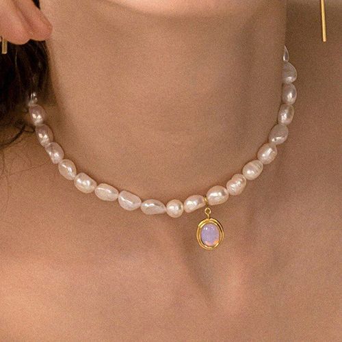 Collier De Perles Naturelles En Pierre De Lune Pour Femmes, Style Baroque, Irrégulier, Rond, Ras Du Cou, Vintage, Perle Française, Pendentif, Chaîne Clavicule