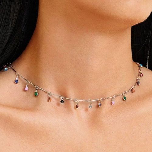 Collier Bohème En Pierre Colorée Pour Femmes, Chaîne Dorée Simple, Ras Du Cou, Bijoux De Fête