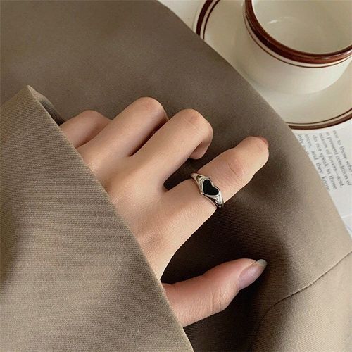 Bague En Métal En Forme De C¿Ur Pour Femmes, Romantique, Simple, Rouge, Noir, Mode, Mignon, De Couleur Or, Pour Mariage, Punk, Cadeau De Fête, Bijoux