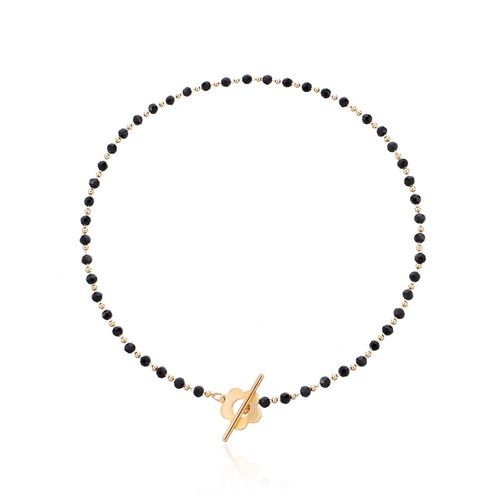 Collier Ras Du Cou En Perles De Verre Cristal Noir Pour Femmes, Bijoux De Luxe, À La Mode, Avec Serrure, Lariat, Fleur, Breloque De Fête