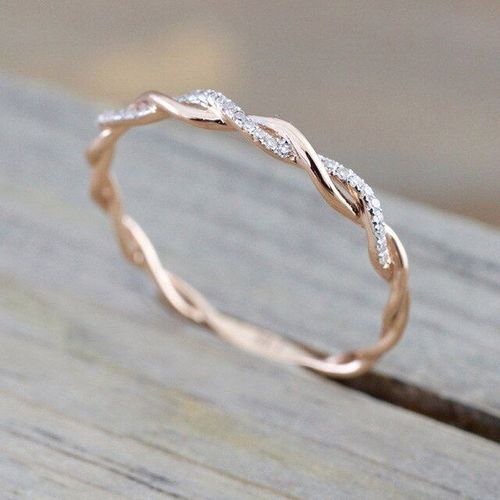 Bague De Fiançailles Et De Mariage En Zircone Pour Filles, En Or Rose Torsadé, Classique, En Cristal, Cadeau