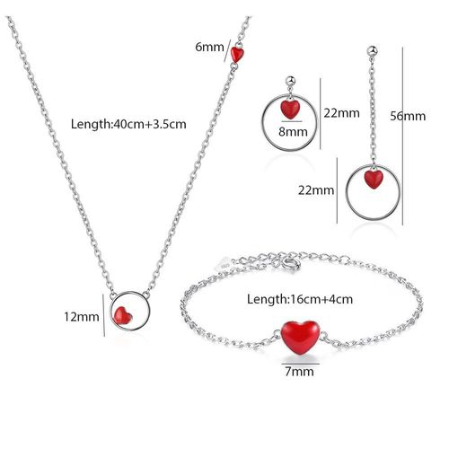Collier/Boucles D'oreilles/Bracelet En Argent Sterling 925 Pour Femmes, Ensembles De Bijoux Simples, 4 Types De C¿Ur Rouge, Cadeau Pour Fille