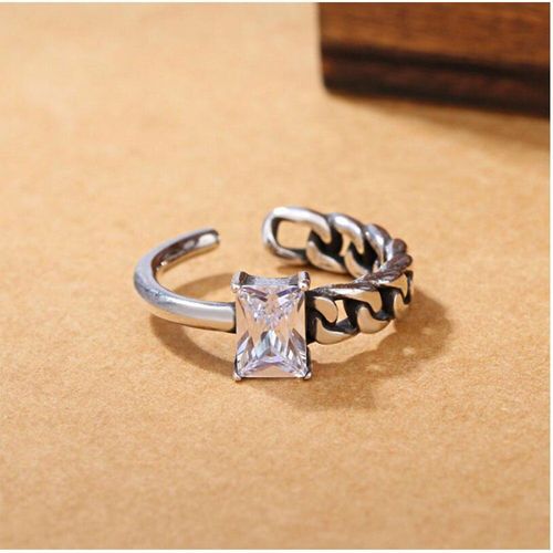 Bague En Argent Sterling 925 Thaïlandais Avec Corde Torsadée Irrégulière, Anneau Ouvert En Zircon Cristal Noir, Bijoux S-R125