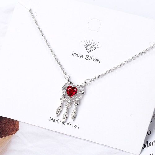 Collier Avec Pendentif En Forme De C¿Ur, En Argent Sterling 925, Attrape-Rêves Avec Zircon Rouge, Bijoux S-N300
