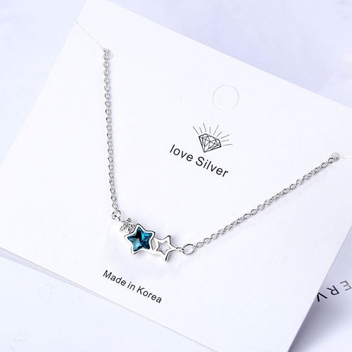 Collier En Argent Sterling 925 En Étoile De Cristal Artificiel Bleu Doux, Chaîne De Clavicule En Zircon Cubique Pour Femmes, S-N78