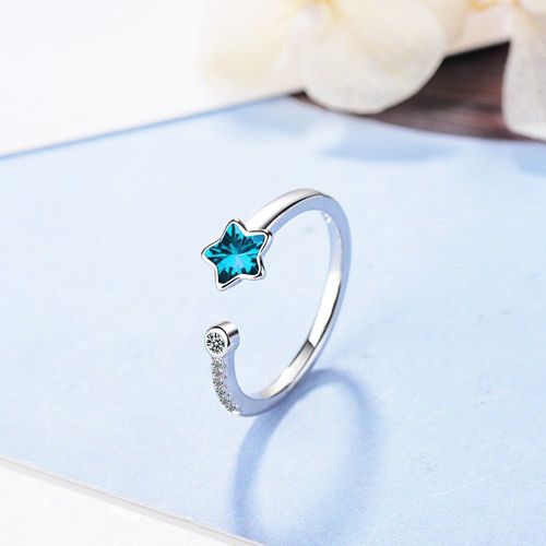 Bague En Argent Sterling 925 Avec Zircon Pour Femme, Bague D'ouverture, Fantastique, Étoile En Cristal Bleu, Bijoux De Fiançailles, S-R368