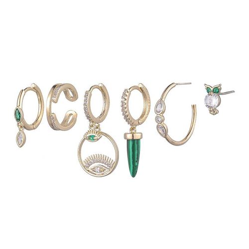 Lot De 6 Boucles D'oreilles En Forme De Cône Pour Femme, Bijoux En Argent Sterling 925, Pierre Verte, Zircon, Luxe, Créatif, Vente En Gros