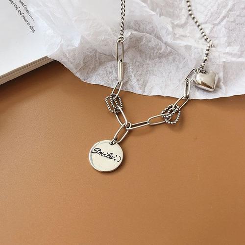 Collier À Breloques En Argent Sterling 925 Pour Femmes, Bijou Rond En Forme De C¿Ur D'amour, En Argent Thaïlandais, Avec Sourire, Cadeau Idéal